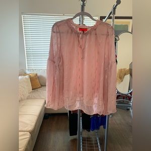 Jennifer Lopez dusty pink & silver blouse with tie neck and bell sleeves - XL
